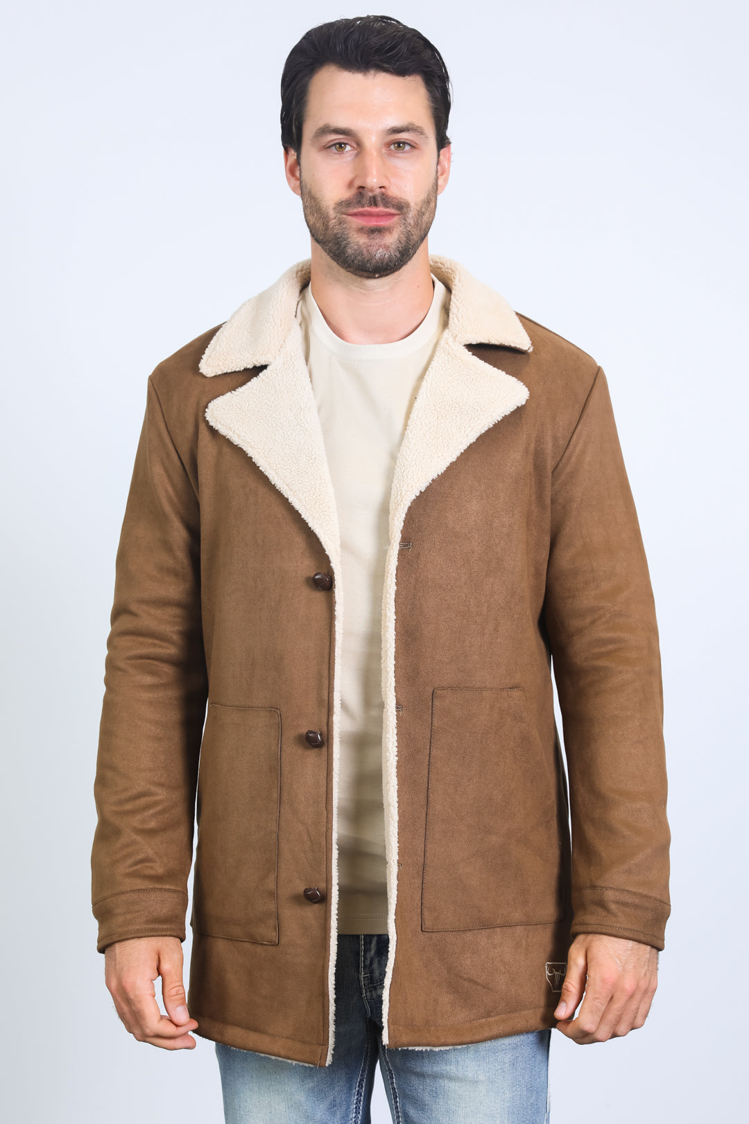 Western Long Faux Suede Coat | Men's Coat | Men Western Faux Suede Long Coat Brown Black