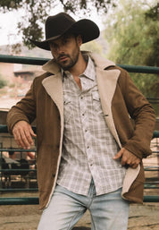 Western Long Faux Suede Coat | Men's Duster Coat | Brown Black