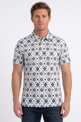 Aztec Medallion Performance Polo | Polo Shirt | Men's White Performance Knit
