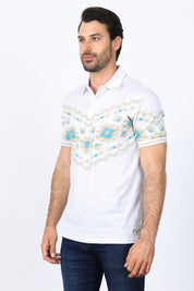 Aztec Diamond Band Polo Shirt | Polo | Men's Cotton Stretch White Aztec Print