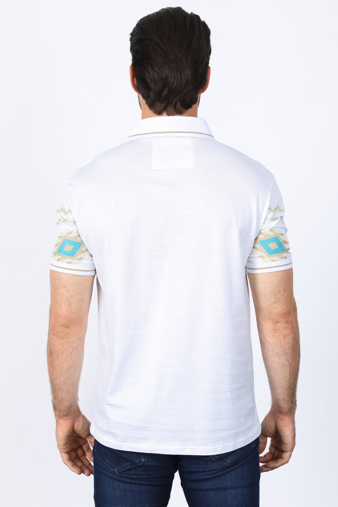 Aztec Diamond Band Polo Shirt | Polo | Men's Cotton Stretch White Aztec Print
