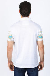 Aztec Diamond Band Polo Shirt | Polo | Men's Cotton Stretch White Aztec Print