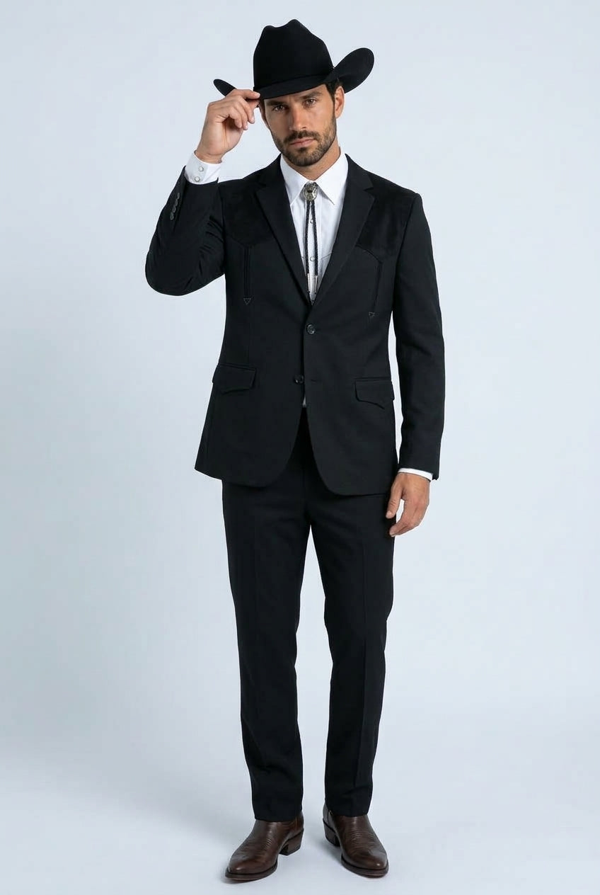 Winstead Tonal Yoke Suit Black | Suit | Men's Black Tonal Yoke Tailored Two-Piece