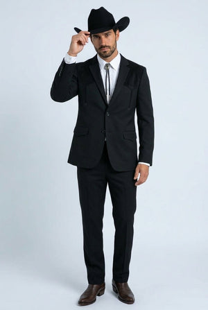 Winstead Tonal Yoke Suit Black | Suit | Men's Black Tonal Yoke Tailored Two-Piece