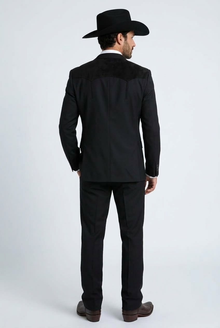 Winstead Tonal Yoke Suit Black | Suit | Men's Black Tonal Yoke Tailored Two-Piece