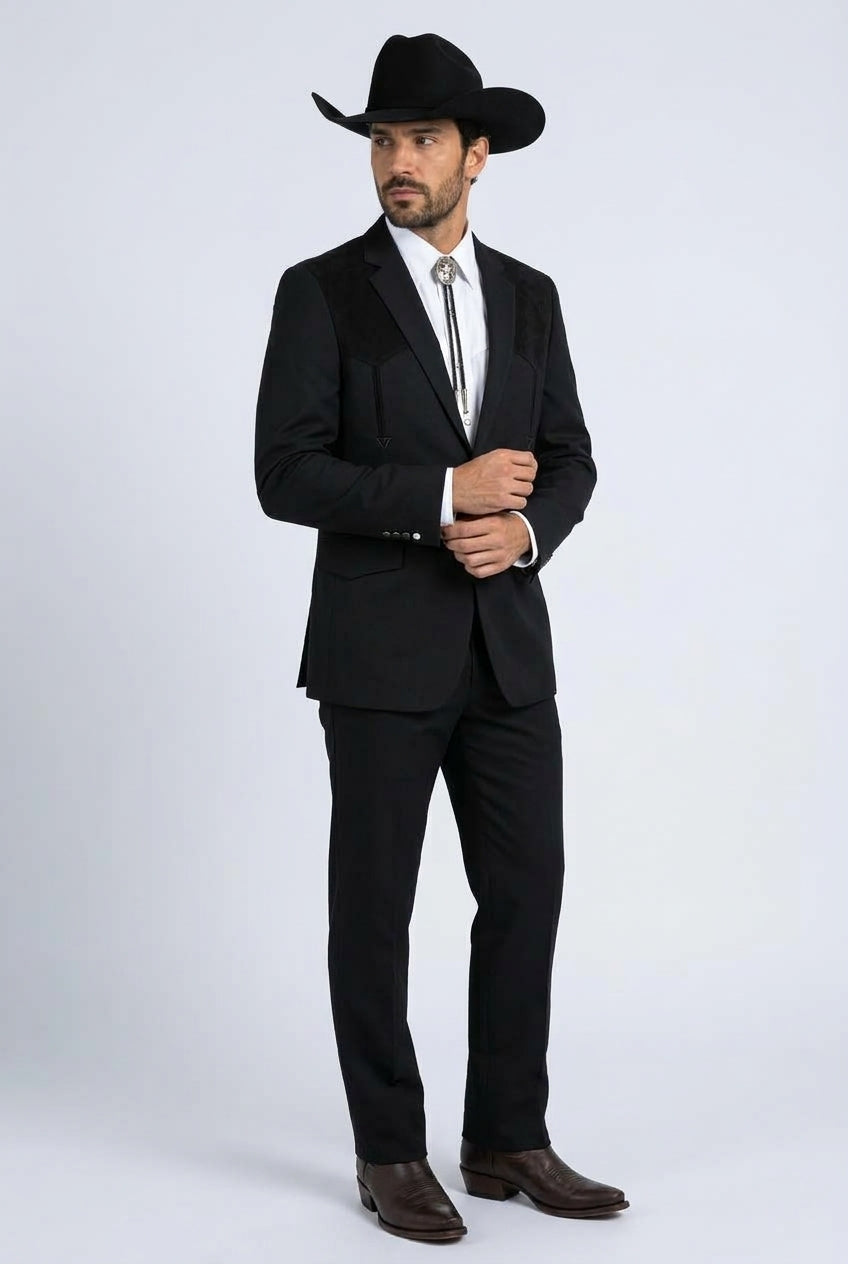 Winstead Tonal Yoke Suit Black | Suit | Men's Black Tonal Yoke Tailored Two-Piece