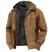 Men's Hooded Canvas Jacket Fleece Lined Zip Front | Rugged Warm Winter Outerwear