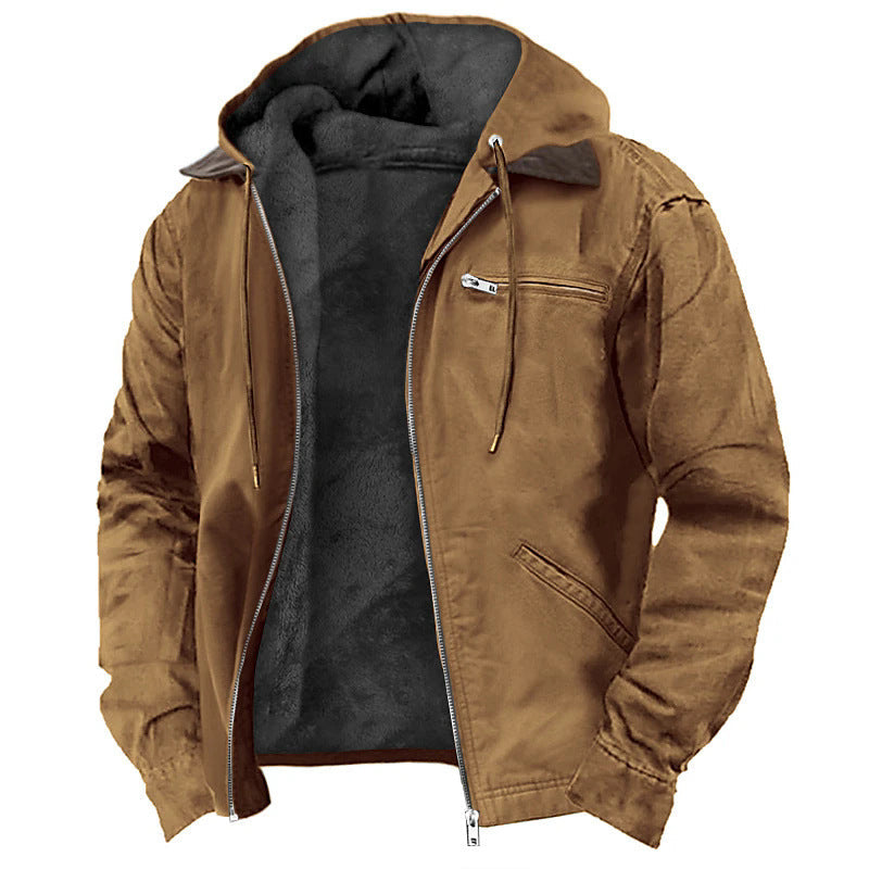 Men's Hooded Canvas Jacket Fleece Lined Zip Front | Rugged Warm Winter Outerwear