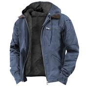 Men's Hooded Canvas Jacket Fleece Lined Zip Front | Rugged Warm Winter Outerwear