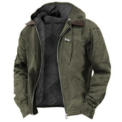 Men's Hooded Canvas Jacket Fleece Lined Zip Front | Rugged Warm Winter Outerwear