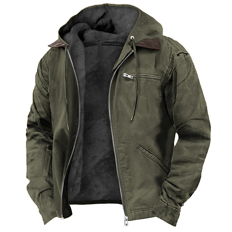 Men's Hooded Canvas Jacket Fleece Lined Zip Front | Rugged Warm Winter Outerwear