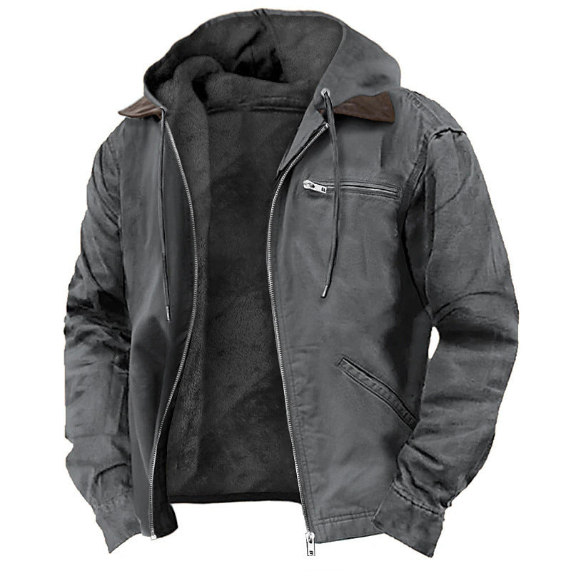 Men's Hooded Canvas Jacket Fleece Lined Zip Front | Rugged Warm Winter Outerwear