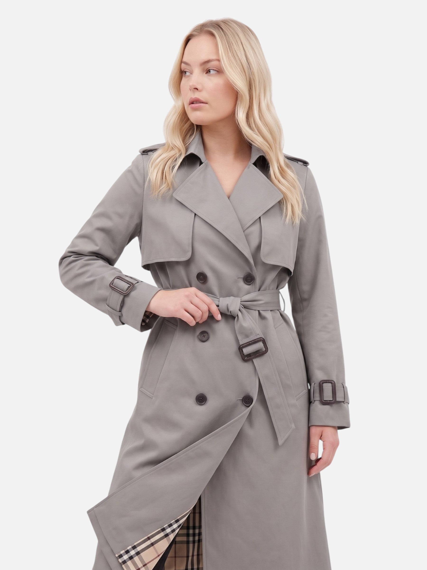 Women's Classic Belted Double-Breasted Trench Coat Autumn Winter Elegant Outerwear