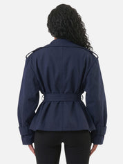 Women's Cropped Trench Coat Contemporary Commuter Style Belted Autumn Outerwear