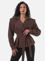 Women's Cropped Trench Coat Contemporary Commuter Style Belted Autumn Outerwear