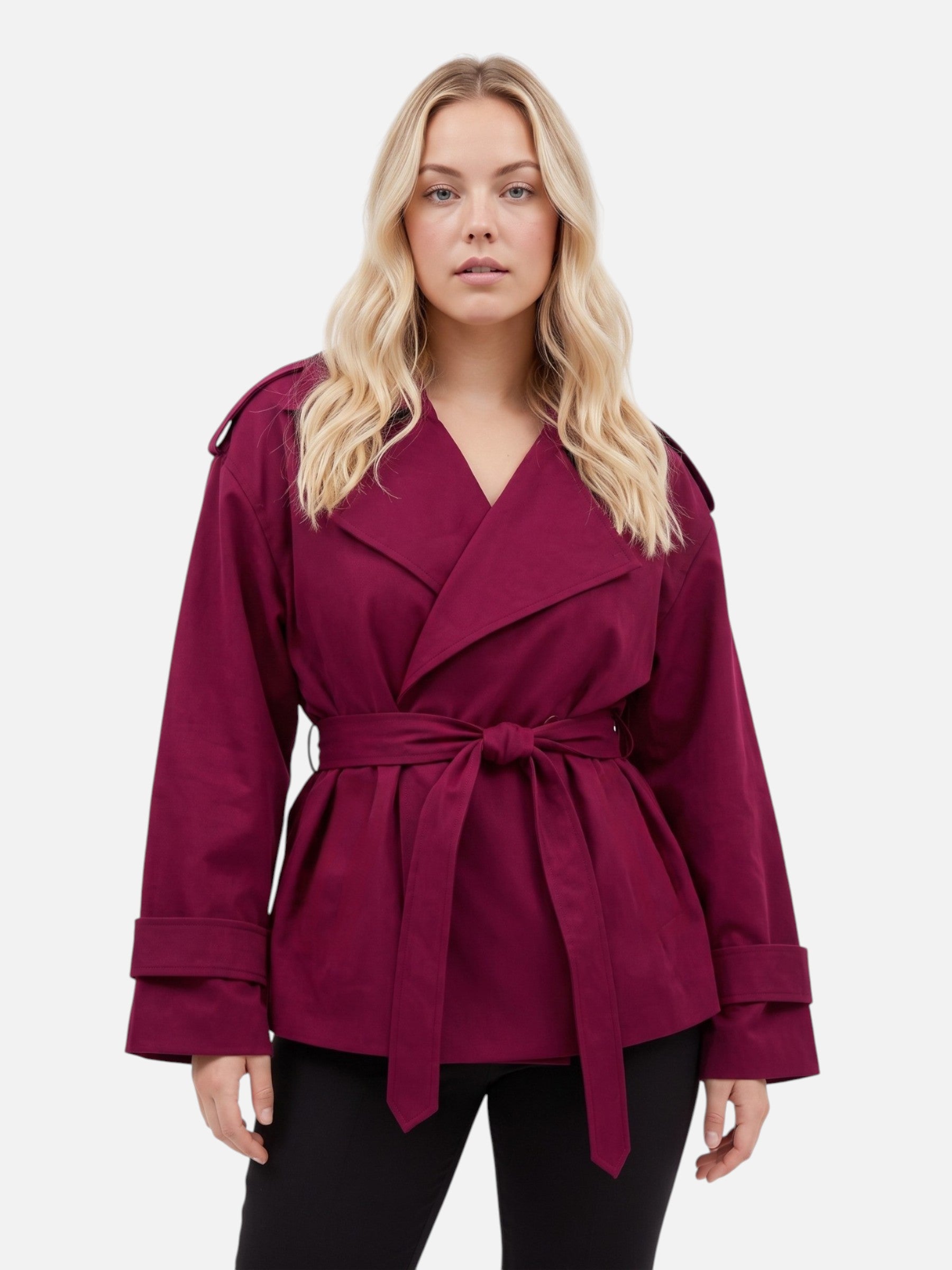 Women's Cropped Trench Coat Contemporary Commuter Style Belted Autumn Outerwear