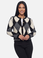 Women's Elegant Diamond Pattern Cardigan | Open Front Knit Jacket Autumn Knitwear Sky Blue Beige Navy Burgundy Black