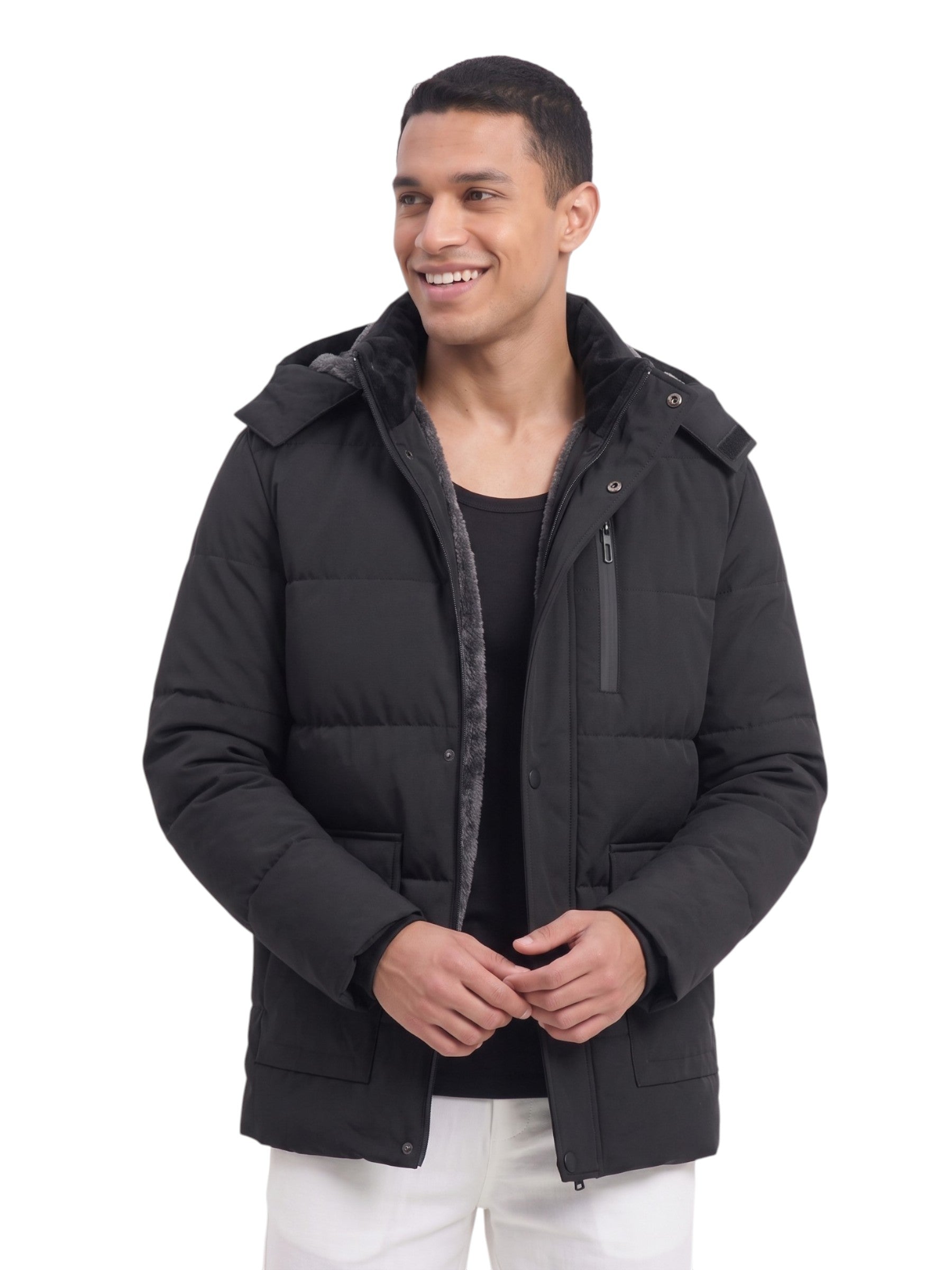 Men's Hooded Fleece-Lined Parka Jacket – Warm Insulated Winter Coat | Olive Green Black | M–5XL