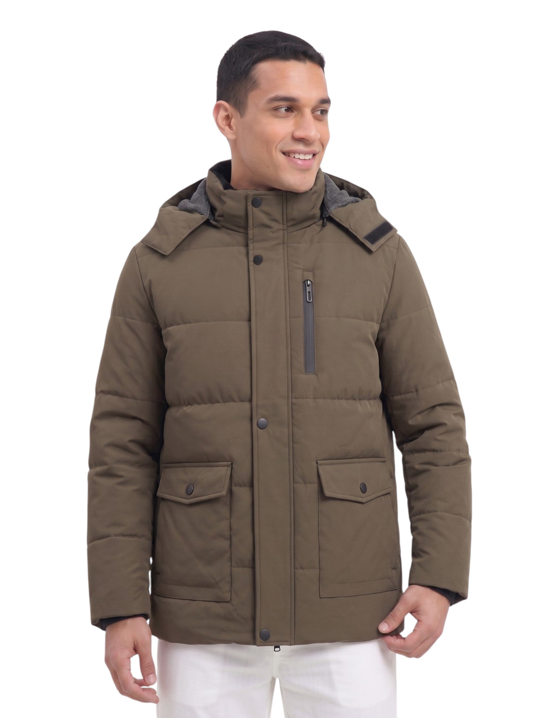 Men's Hooded Fleece-Lined Parka Jacket – Warm Insulated Winter Coat | Olive Green Black | M–5XL