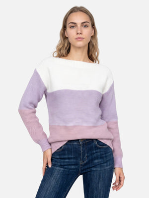 Women's Colour-Blocked Drop-Shoulder Knit Sweater Oversized Cosy Autumn Pullover