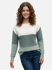 Women's Colour-Blocked Drop-Shoulder Knit Sweater Oversized Cosy Autumn Pullover