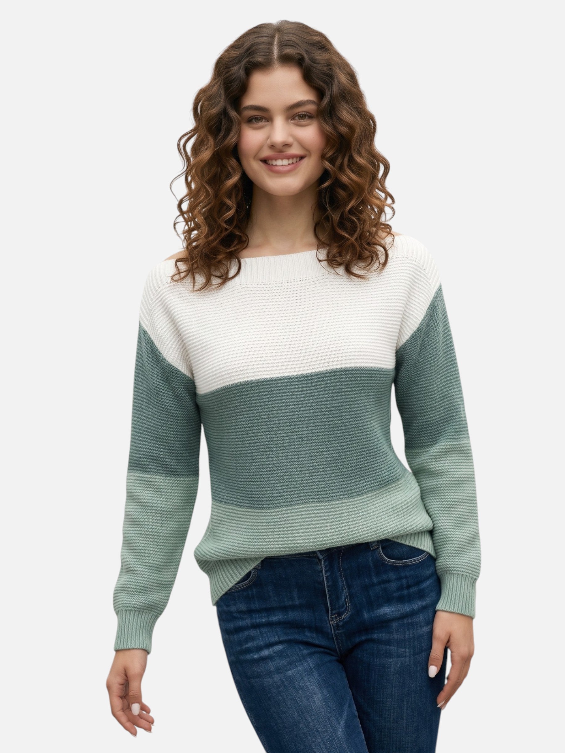 Women's Colour-Blocked Drop-Shoulder Knit Sweater Oversized Cosy Autumn Pullover
