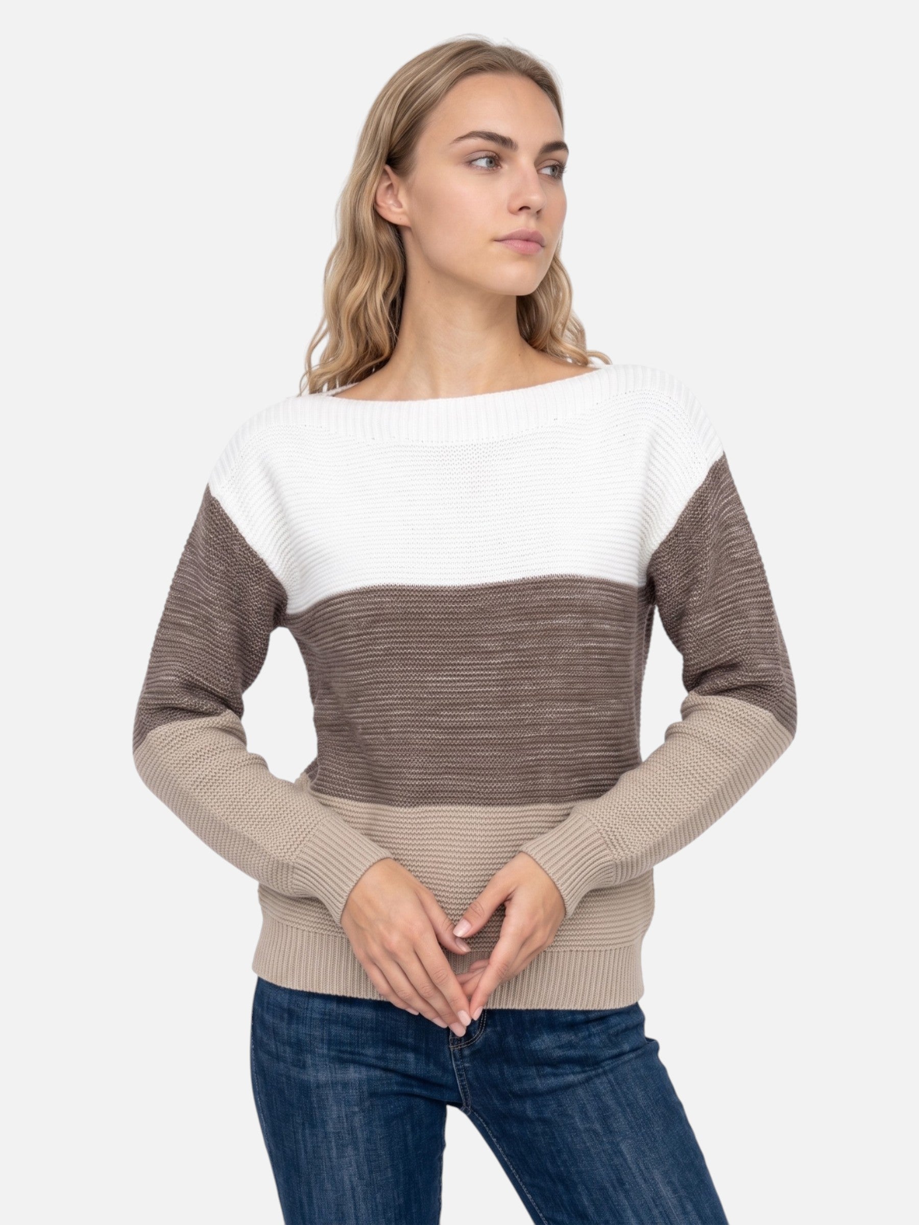 Women's Colour-Blocked Drop-Shoulder Knit Sweater Oversized Cosy Autumn Pullover