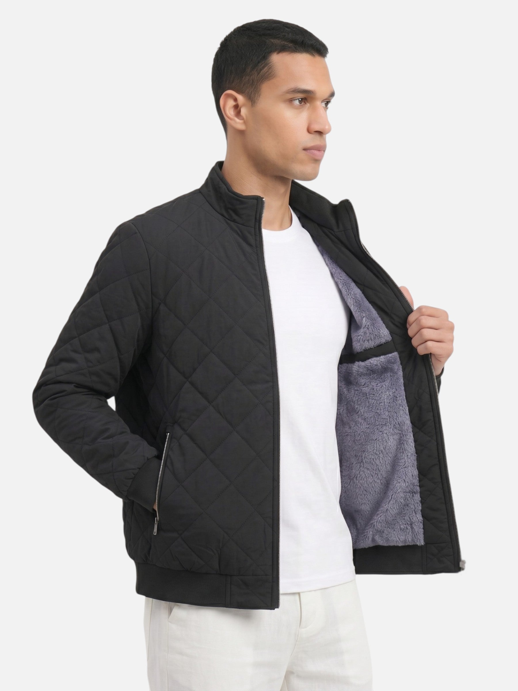 Southbank Diamond Fleece Bomber Jacket | Men's Fleece-Lined Winter Bomber | Casual Outerwear UK