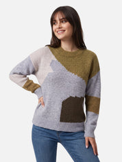 Women's Colour-Block Knit Sweater Casual Autumn Style | Beige Navy Grey Knitwear Pullover