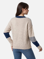 Women's Colour-Block Knit Sweater Casual Autumn Style Warm Pullover Knitwear
