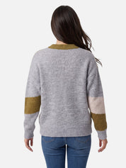 Women's Colour-Block Knit Sweater Casual Autumn Style | Beige Navy Grey Knitwear Pullover