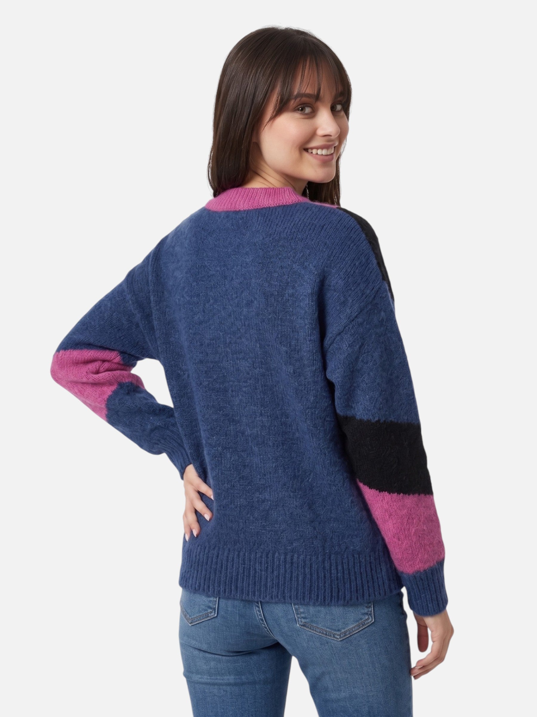 Women's Colour-Block Knit Sweater Casual Autumn Style Warm Pullover Knitwear