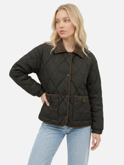 Women's Diamond Quilted Puffer Jacket – Lightweight Insulated Winter Coat | Olive Black Beige Purple | S–2XL