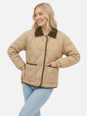 Women's Diamond Quilted Puffer Jacket – Lightweight Insulated Winter Coat | Olive Black Beige Purple | S–2XL