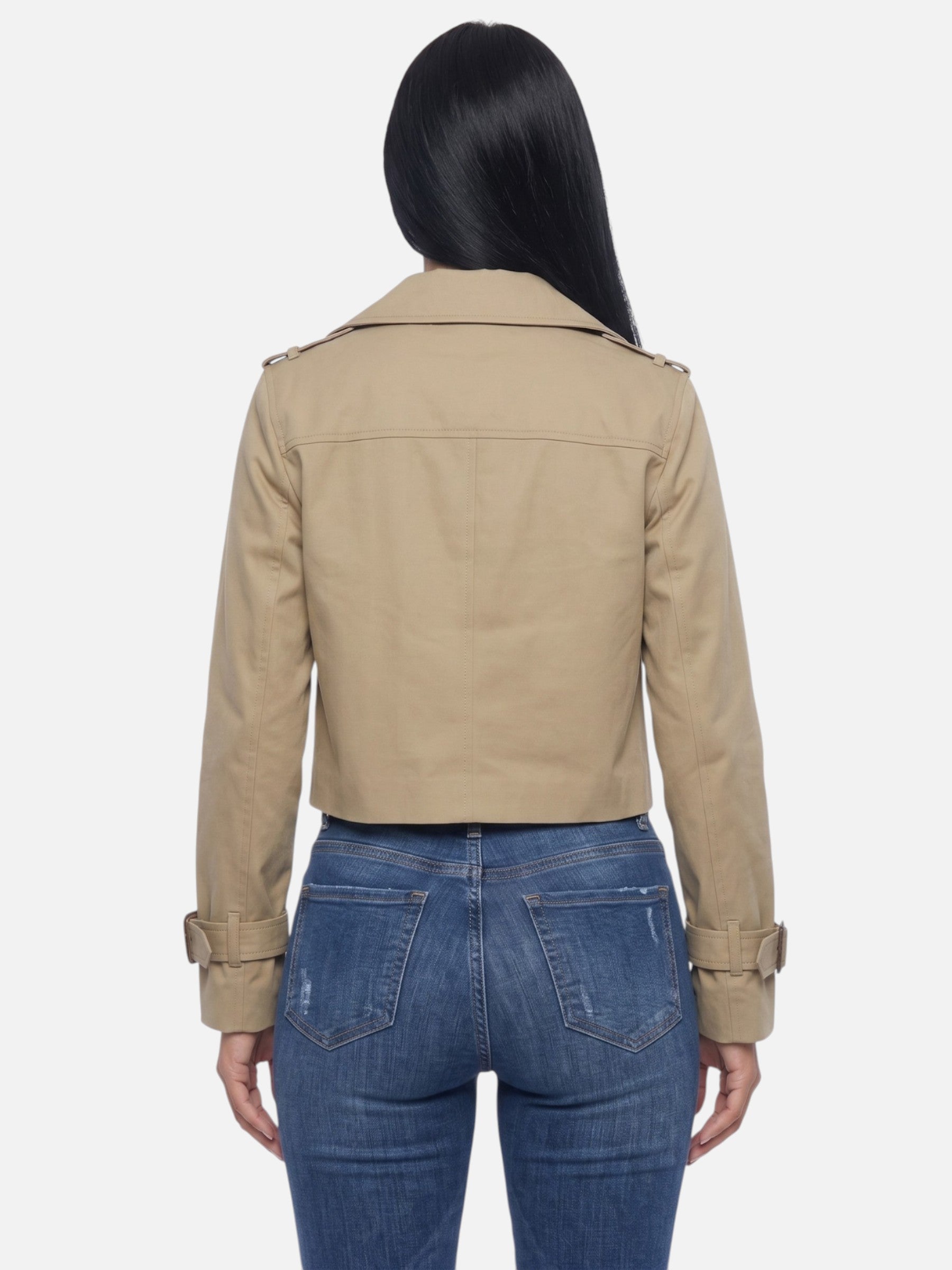 Women's Cropped Double-Breasted Trench Coat Vintage Elegance Autumn Outerwear