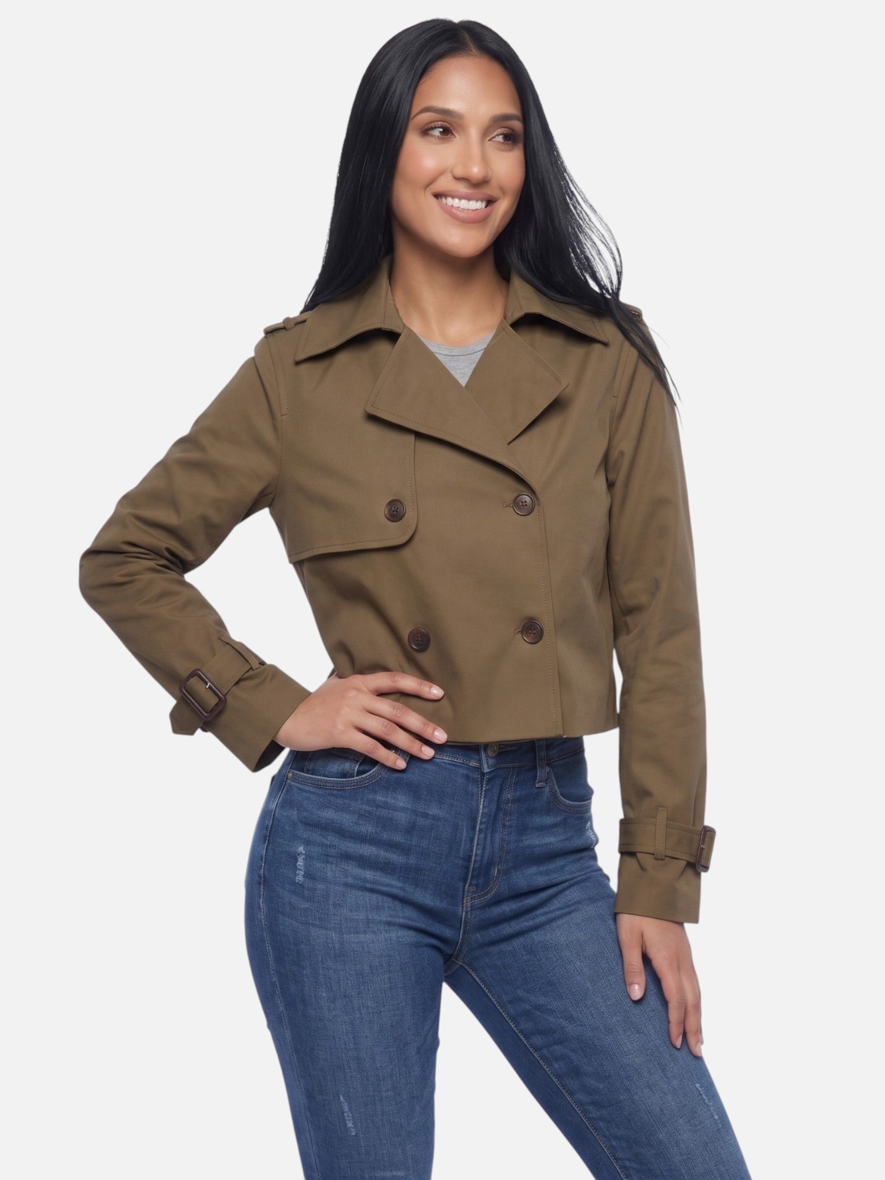 Women's Cropped Double-Breasted Trench Coat | Vintage Elegance | Beige Brown Black | UK Sizes S-XL
