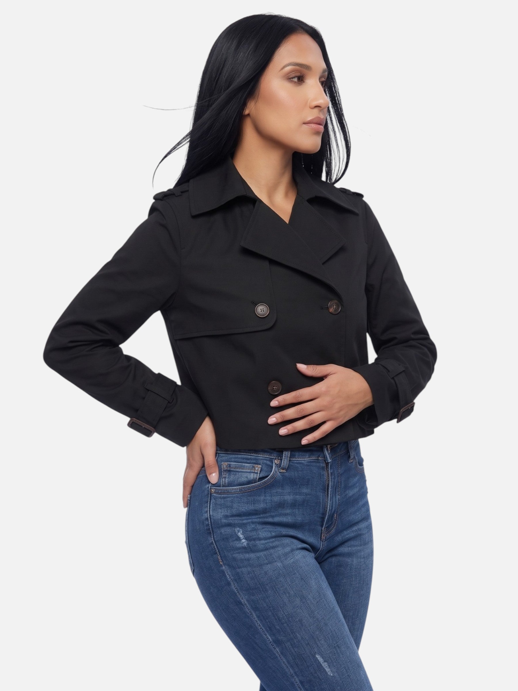 Women's Cropped Double-Breasted Trench Coat | Vintage Elegance | Beige Brown Black | UK Sizes S-XL