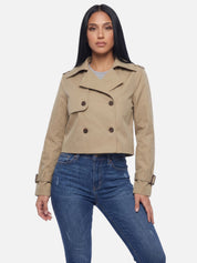 Women's Cropped Double-Breasted Trench Coat Vintage Elegance Autumn Outerwear