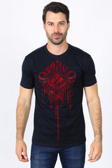 Rhinestone Abstract Graphic Tee | T-Shirt | Men's Cotton Navy Blue Embellished