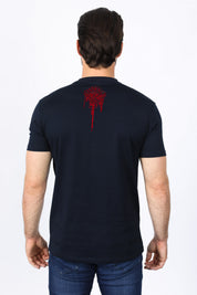 Rhinestone Abstract Graphic Tee | T-Shirt | Men's Cotton Navy Blue Embellished