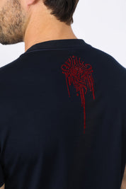 Rhinestone Abstract Graphic Tee | T-Shirt | Men's Cotton Navy Blue Embellished