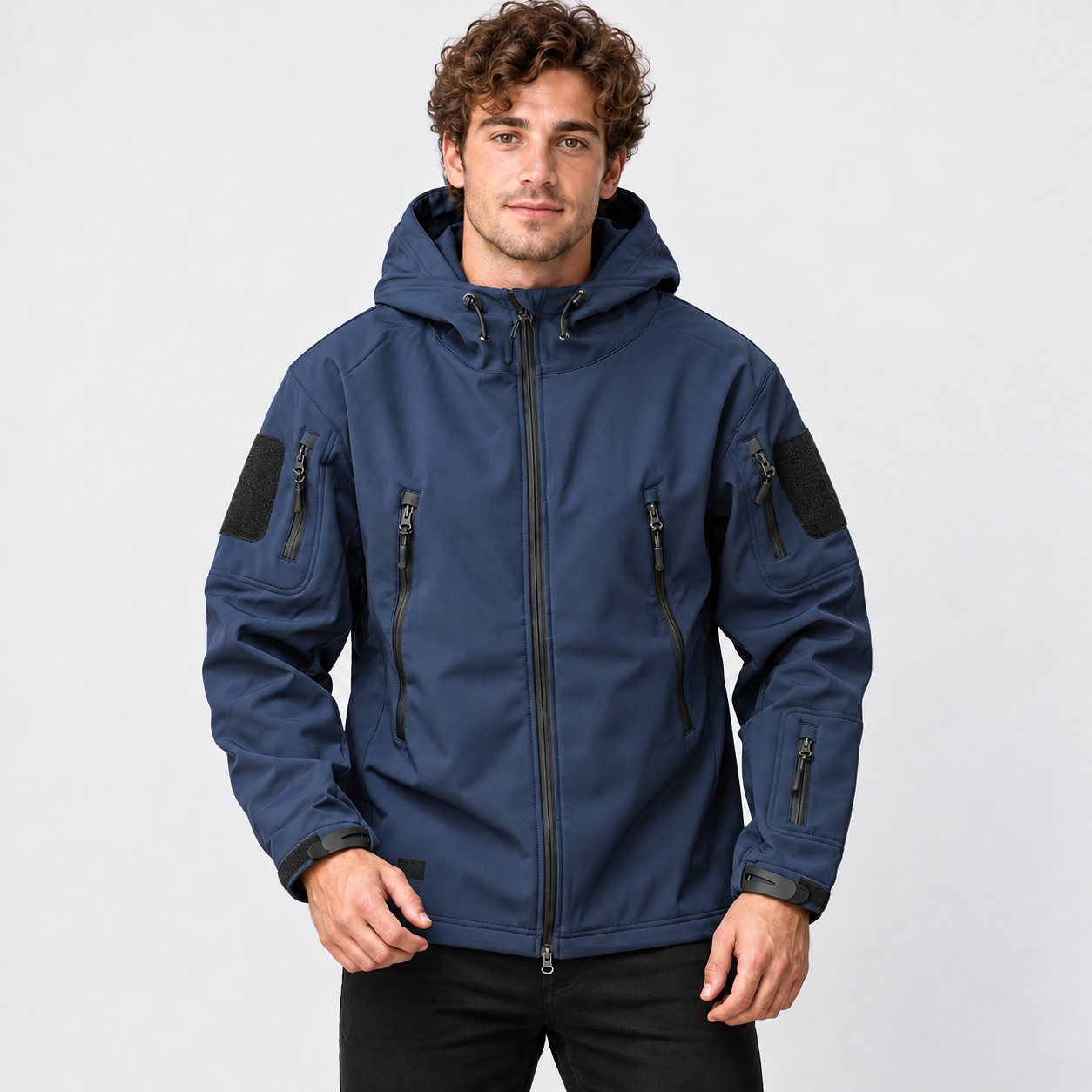 Men's Softshell Fleece-Lined Hooded Jacket – Windproof Winter Coat | Green Grey Navy | S–3XL