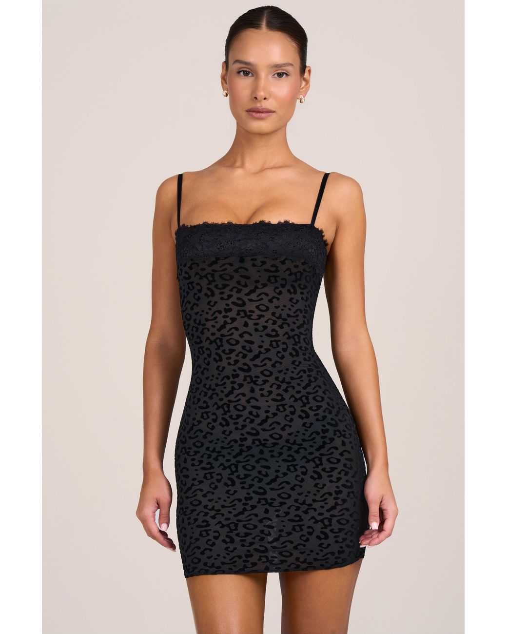 Flocked Leopard Mesh Mini Dress | Women's Black