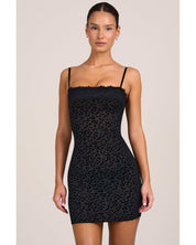 Flocked Leopard Mesh Mini Dress | Women's Black