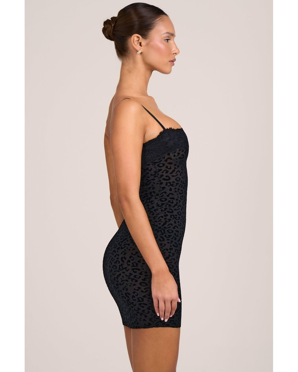Flocked Leopard Mesh Mini Dress | Women's Black