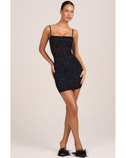 Flocked Leopard Mesh Mini Dress | Women's Black
