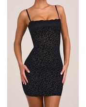 Flocked Leopard Mesh Mini Dress | Women's Black
