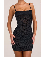 Flocked Leopard Mesh Mini Dress | Women's Black