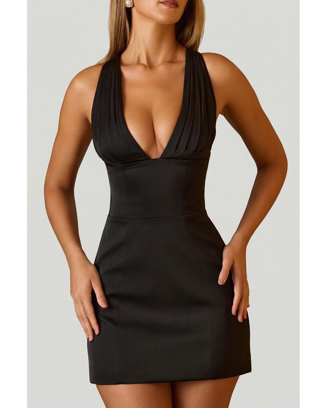 Halterneck Lace-Up A-Line Mini Dress | Women's Black Satin