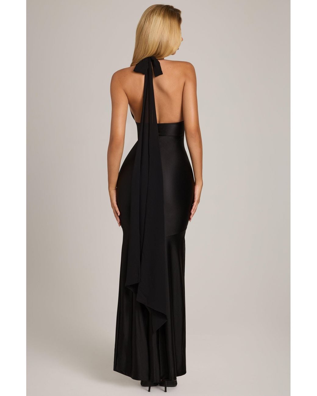 Satin Jersey Halterneck Maxi Dress | Women's Black